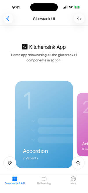 Gluestack UI running in the app.