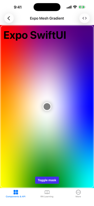 A mesh gradient demo running full screen.